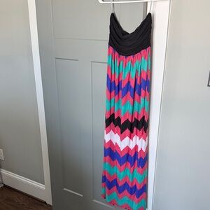 Colorful Strapless Chevron Maxi Dress